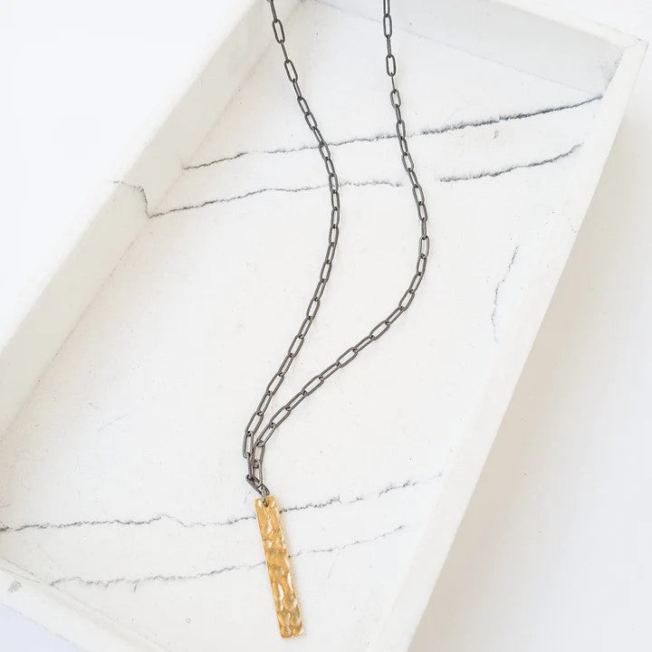 Paperclip Chain Necklace w/ Bar Drop