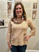 You will love our stunning Cowl Neck Sweater! The contrasting sheen/material and bell sleeve design create a truly unique and eye-catching look. In a lovely taupe color, this sweater is perfect for any occasion. And don't forget the fun front pockets for a touch of playful charm.

Material: 53% Rayon / 32% Polyester / 15% Nylon
&nbsp; &nbsp; &nbsp;Contrast: 98% Polyester / 3% Spandex

Care Instructions: Hand wash separately in cold water, lay flat to dry