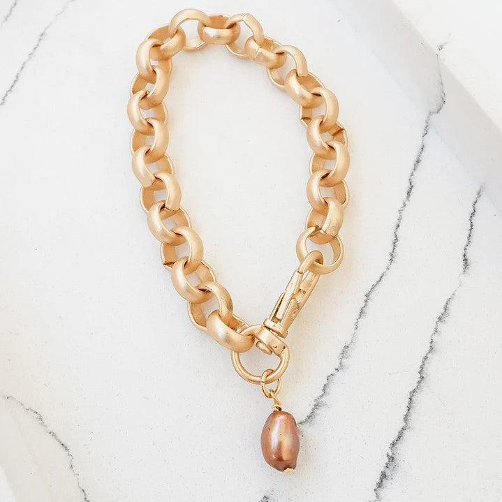 Chain Link Bracelet w/ Mini Pearl Charm