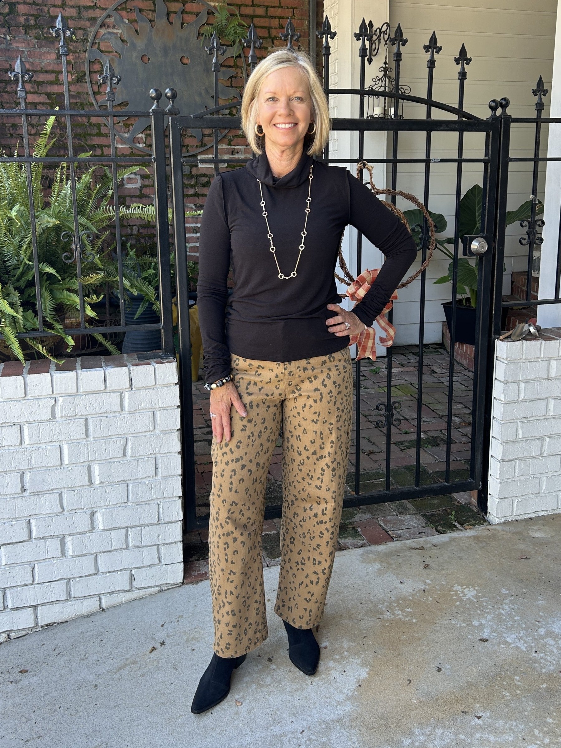 Leopard Print High Waist Pants in Camel