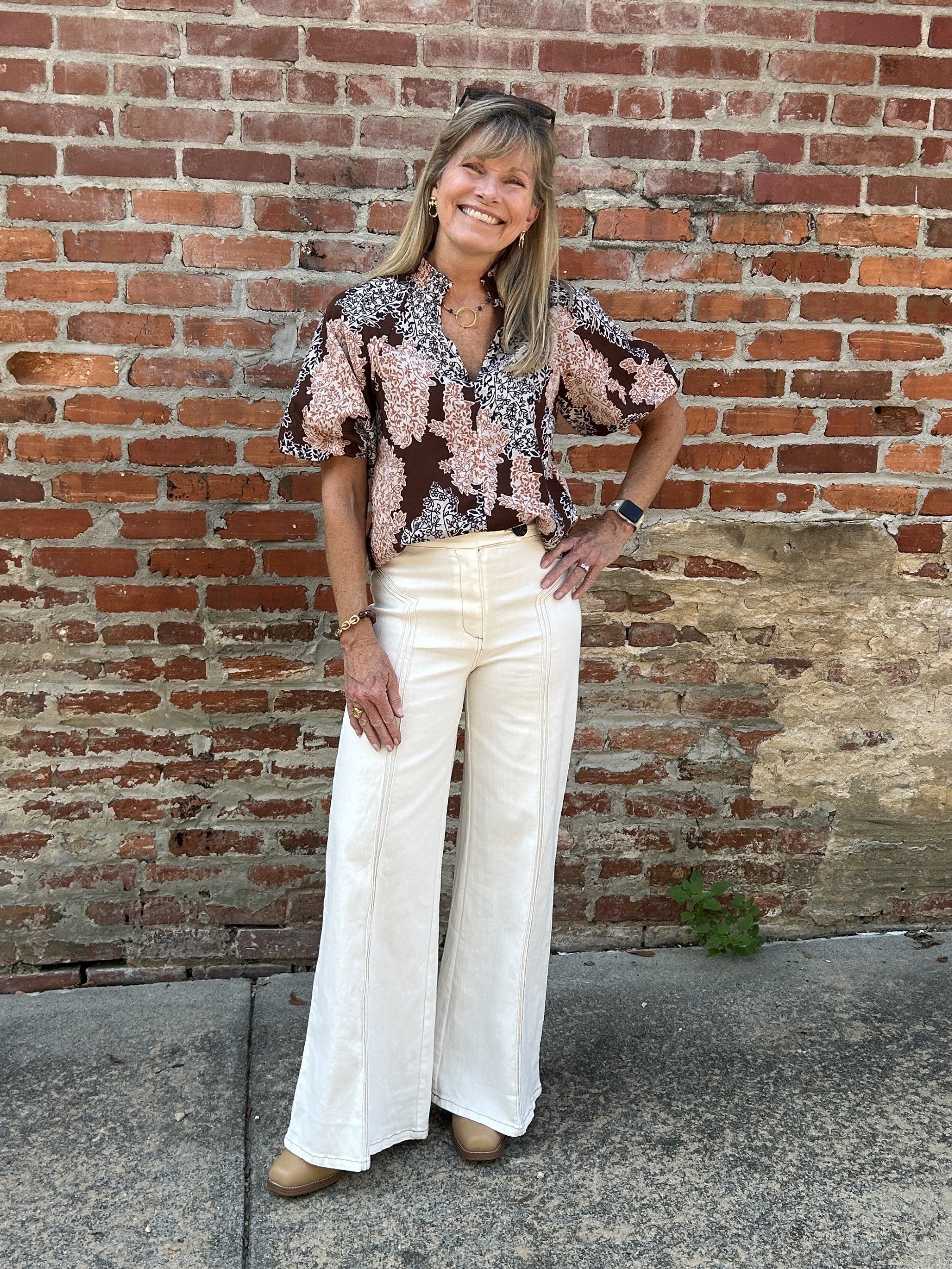 Fall Floral Print Top w/ Leaves Design