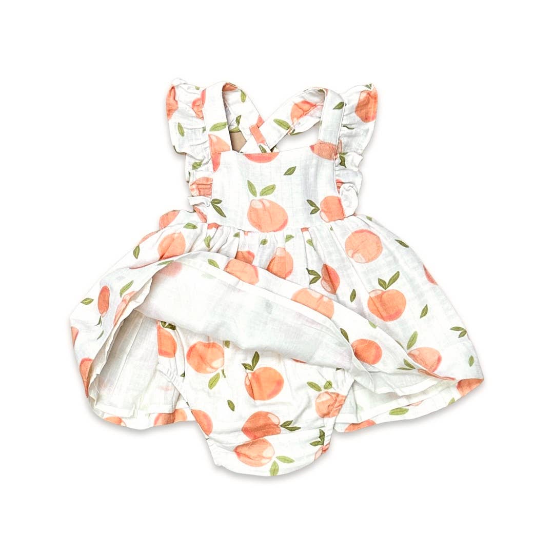 Peaches Ruffle Cross Back Baby Dress & Bloomer Set
