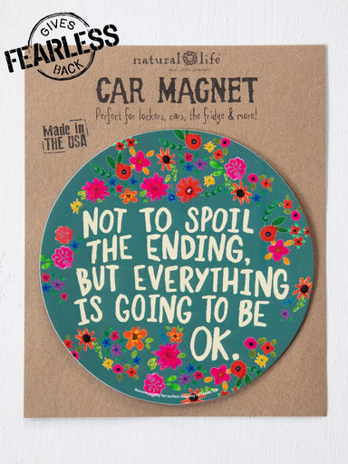 Add a splash of color and positivity to any metal surface with this vibrant car magnet. Whether adorning your vehicle, locker, or fridge, it's a cheerful way to express yourself and brighten your day. Built with a durable, long-lasting magnet that holds strong, this accessory combines style with reliability. As part of Natural Life's FEARLESS Giveback Collection, your purchase supports meaningful causes. Spread joy wherever you go.

Dimensions:&nbsp;5.75in diameter

Material &amp; Care:&nbsp;

100% rubber
R
