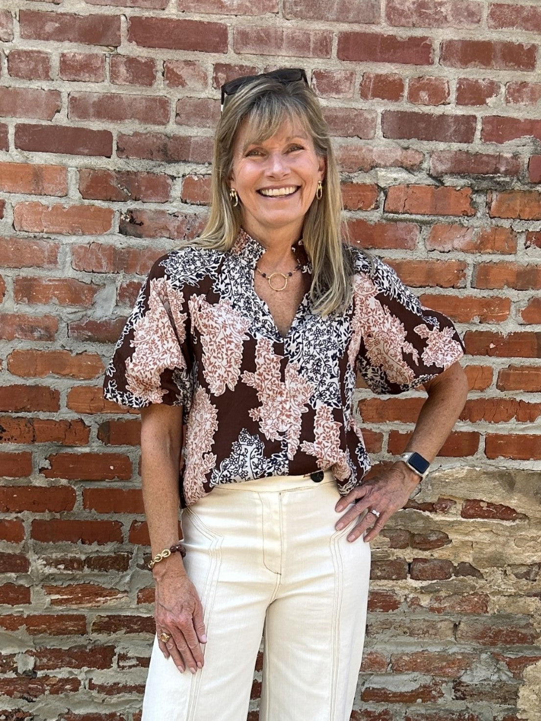 Fall Floral Print Top w/ Leaves Design