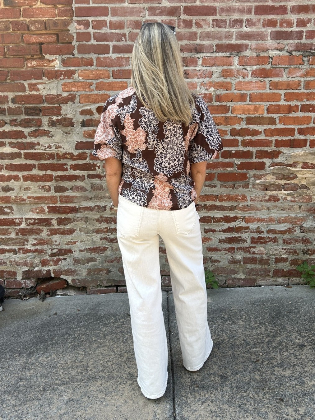 Fall Floral Print Top w/ Leaves Design