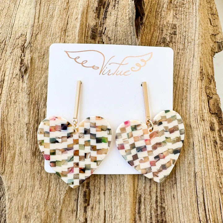 Acrylic Heart Earrings w/ Gold Bar Post