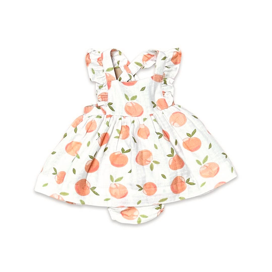 Peaches Ruffle Cross Back Baby Dress & Bloomer Set