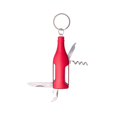 Discover the perfect tool for any wine enthusiast! This stainless steel multi tool serves as a keychain accessory and includes a built-in bottle opener, integrated corkscrew, handy knife, and nail file. Crack open your favorite brew or wine with ease and style.