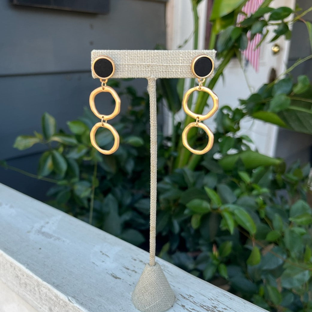 Wood & Gold Circle Earrings