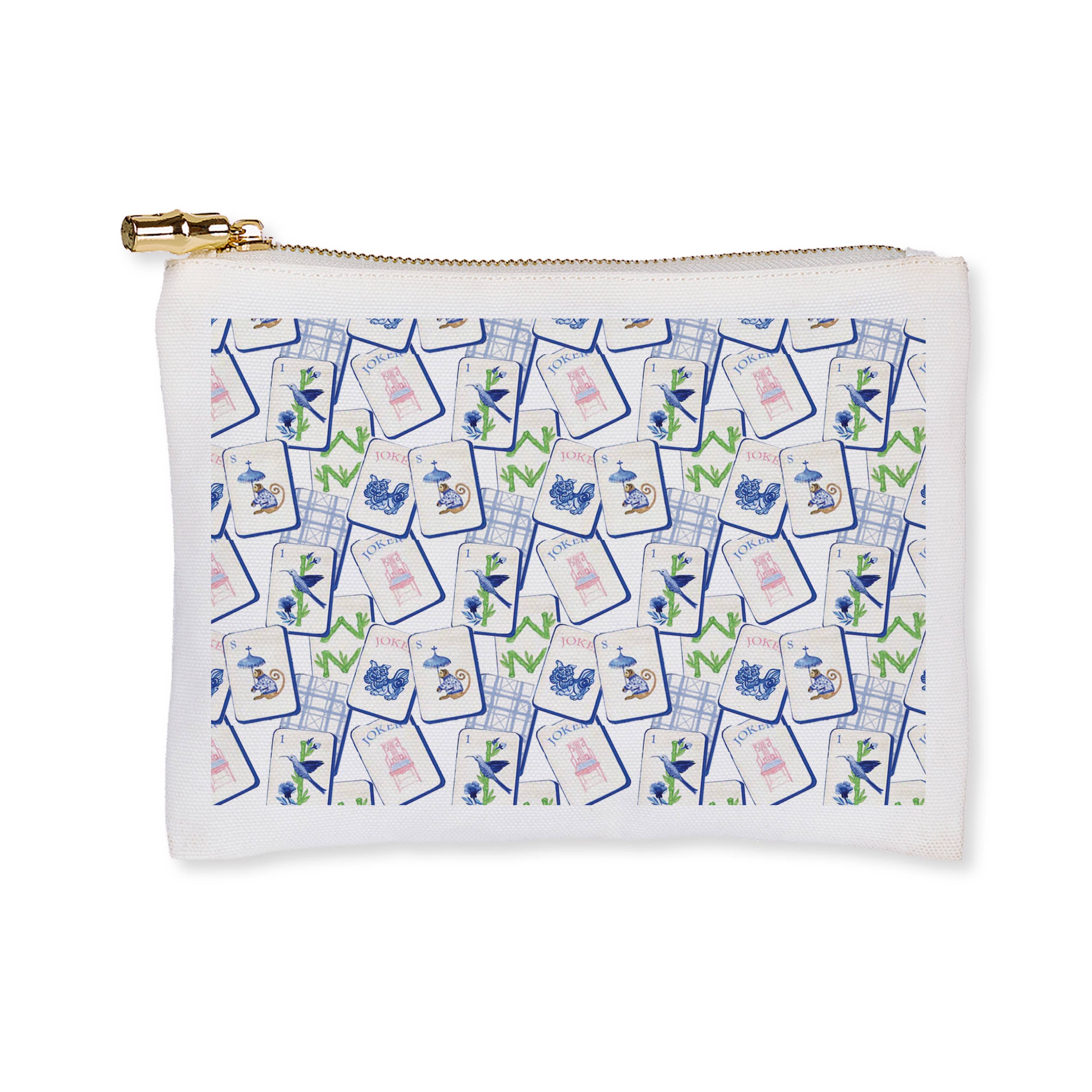 Flat Zip - Blue Mahjong Cosmetic Bag
