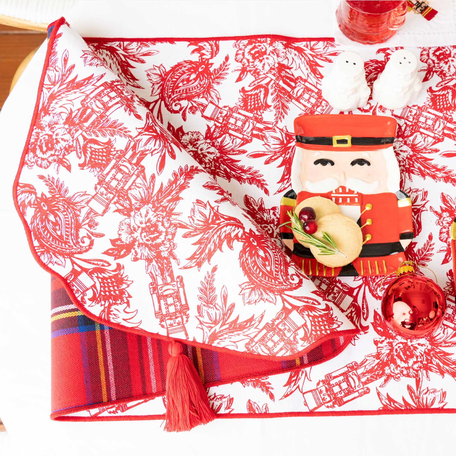Nutcracker Toile Reversible Tassel Table Runner