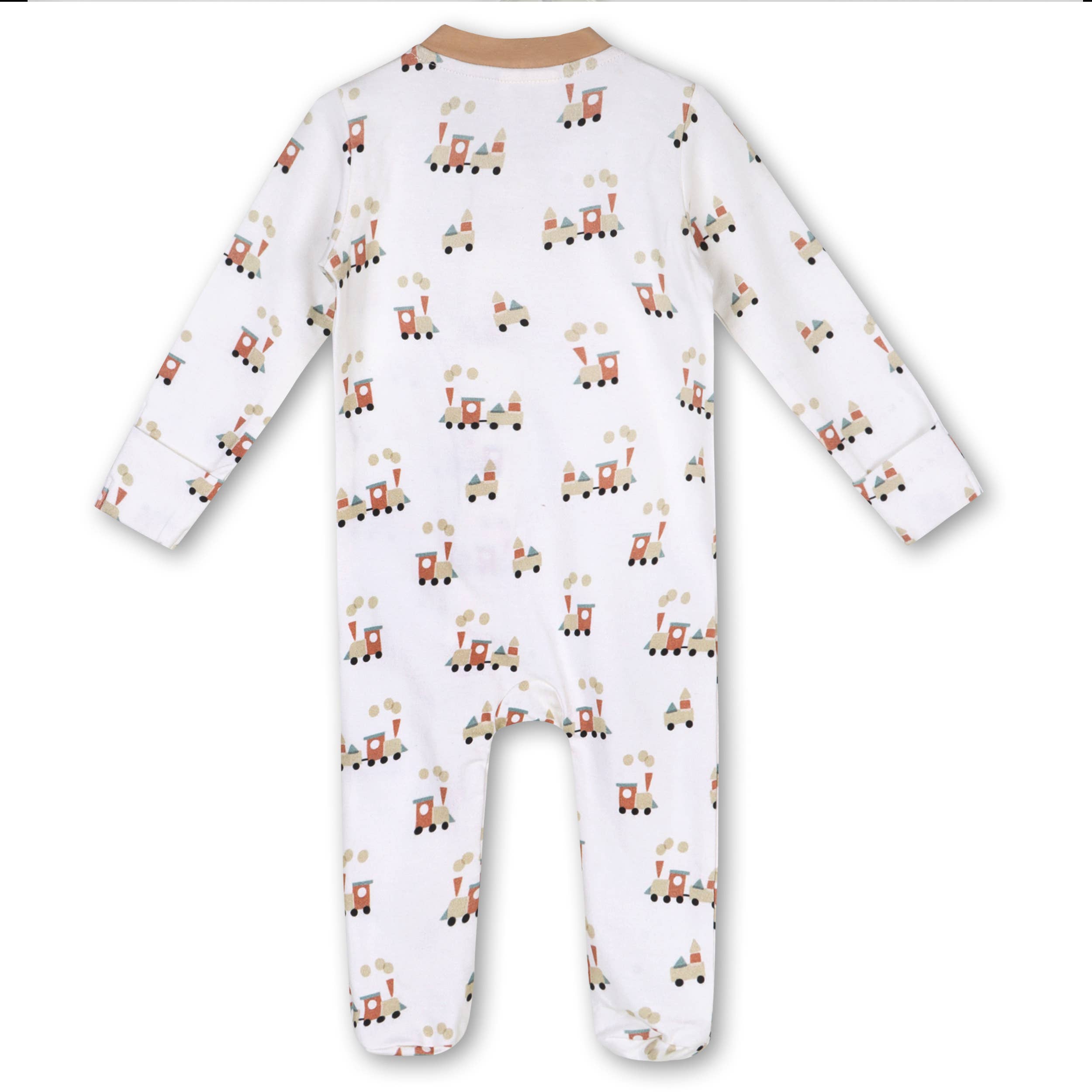 Train Baby Zipper Footie Jumpsuit (Organic Jersey): 3-6M / Natural