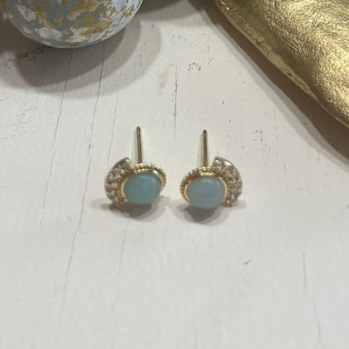Add a touch of beauty to your look with our Admiration Stud Earrings! These dainty post earrings feature a stunning amazonite stone, surrounded by delicate gold or silver trim and sparkling crystals. Truly lovely!