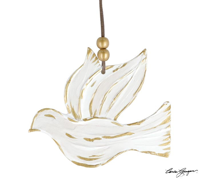 Wood & Gold Painted Dove Ornament