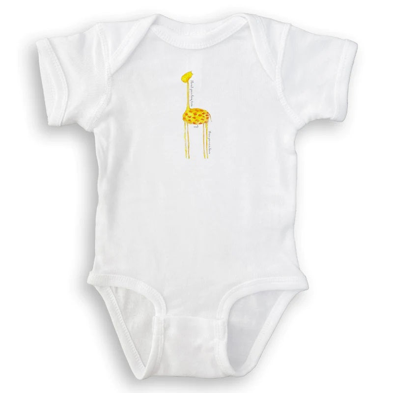 This adorable Newborn Giraffe Onesie is perfect for a new baby, featuring a sweet saying and a giraffe graphic. Crafted from soft and comfortable fabric, this onesie will keep your baby cozy and cozy.  " I loved you a long time then you were born"  Material: 100% Cotton  Care Instructions: Machine wash cold, tumble dry low