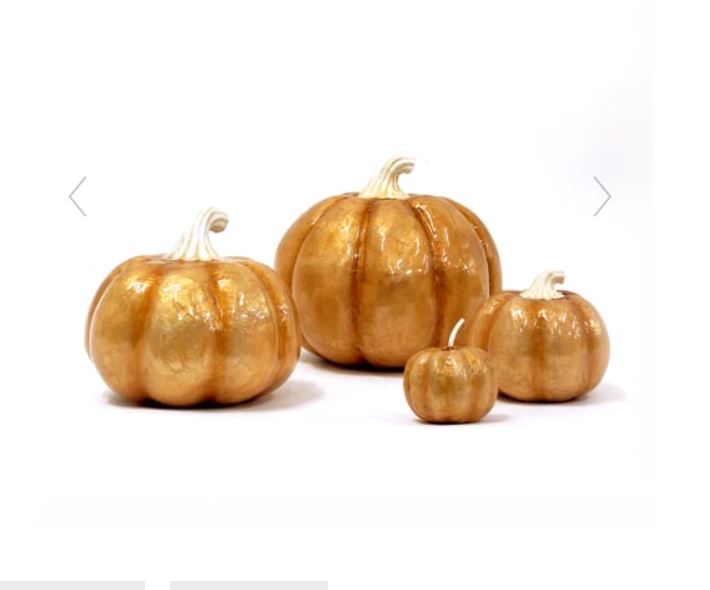 Show your seasonal spirit with the Capiz Pumpkins - the perfect addition to your Fall décor! Crafted of intricately beautiful capiz shell of glimmering gold, these delightful pieces bring a touch of warmth and charm to your home. Decorate your table with these unique pumpkins and make this Fall a memory to last!  Sizes:  Mini: 2" Small: 4" Medium: 6" Large: 8"