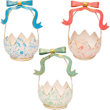 Celebrate the season with these exquisite Chinoiserie Easter baskets, handcrafted from paper mache with intricate Asian-inspired designs. Perfect for displaying on shelves, mantels, or tables, these decorative pieces add an elegant touch to your spring décor. Their stunning artistry and delicate craftsmanship make them ideal for holiday entertaining or as thoughtful gifts for those who appreciate refined home accents.

Dimension 1:&nbsp;8.75" x 6" x 10.5"

Artist Profile: Roxanne Spradlin, a Texas-based art