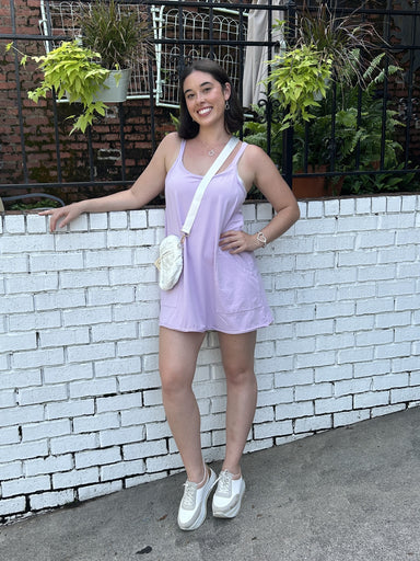 Be ready for any adventure with our Comfy Knit Mini Dress w/ Shorts! The lightweight, beautiful orchid color and cute, pleated back make it fun and stylish. With front pockets and lined with built in shorts, this dress is as functional as it is comfortable and casual. So cute with its spaghetti-like straps and knit mini dress design.