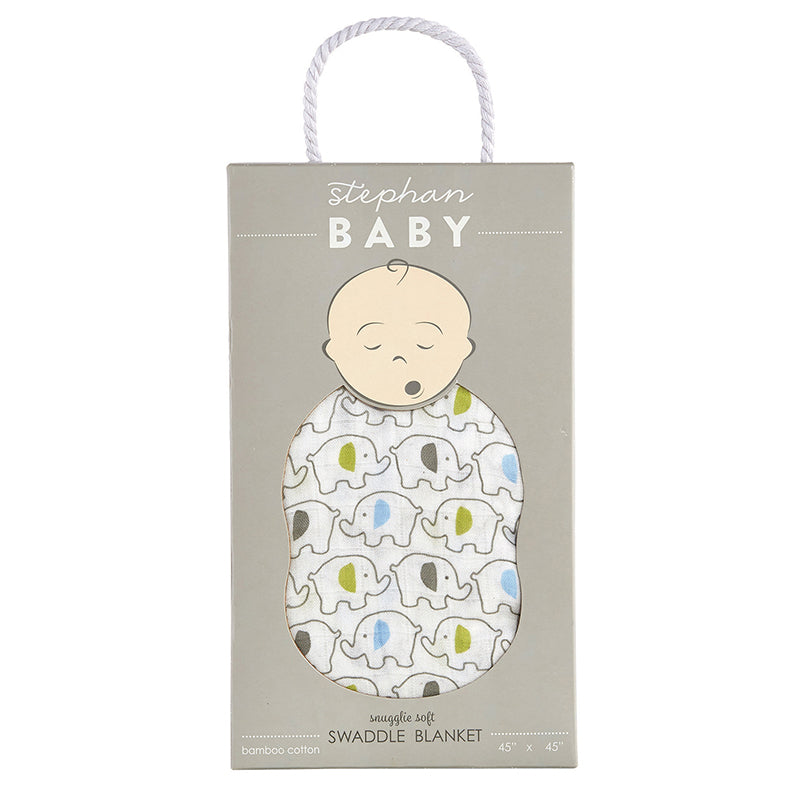 Cute and comfortable, this swaddle blanket is perfect for use as a nursing scarf, burp pad, covering strollers and of course swaddling. The bamboo cotton blend is breathable, soft to baby's touch, helps regulate body temperature and is green friendly. Blanket is 70% bamboo and 30% cotton.   Size: 45" x 45"  Care Instructions: Machine wash cold. Do not bleach. Tumble dry low. Iron cool.