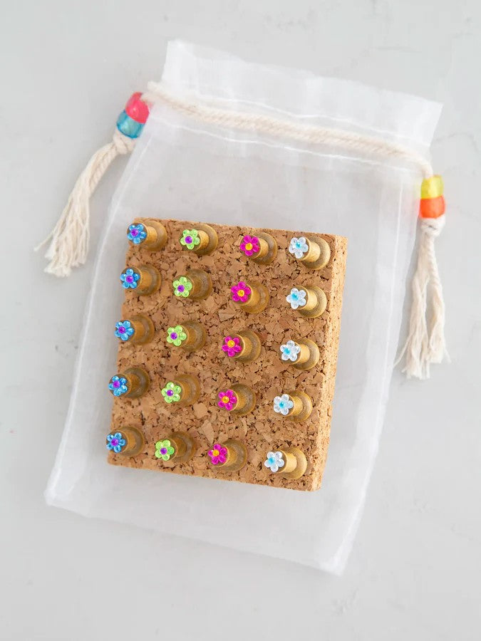 Rhinestone Flower Push Pin Set