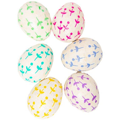 Bring festive charm to your home with these handcrafted paper mache eggs. Available in six vibrant colors, they're ideal for spring displays, Easter baskets, or seasonal decorating. Lightweight and durable, these decorative eggs add a whimsical touch to any room or outdoor space.

Dimension 1:&nbsp;2.25" x 2.25" x 3"
