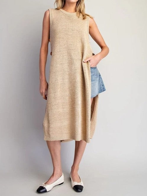 Side Button Sleeveless Open Longline Sweater