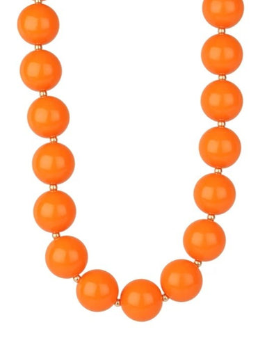 Make a bold statement on game day with this striking orange beaded necklace. Featuring 20 mm beads in vibrant orange, this piece delivers eye-catching style that commands attention. Perfect for showing your team spirit or adding a pop of color to any outfit, this necklace combines size and saturation for maximum impact.

Length: 18"