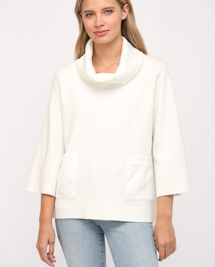 Cowl Neck Contrasting Bell Sleeve Sweater