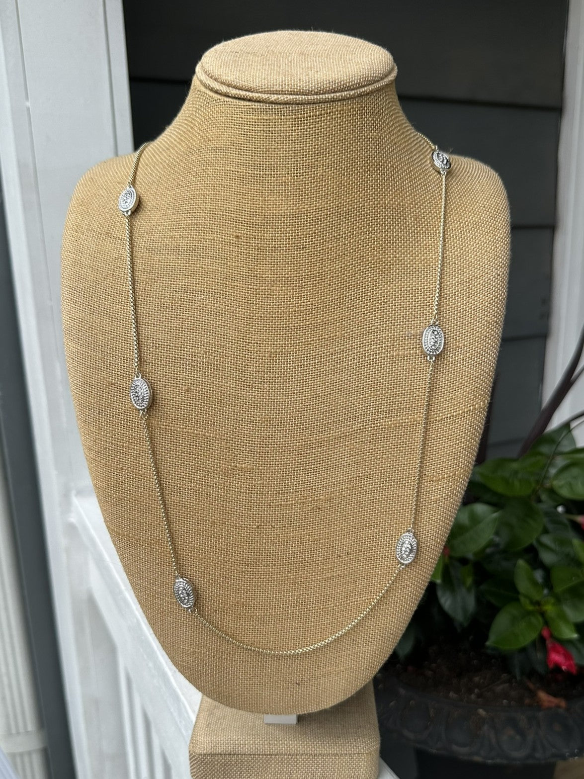 Long Necklace w/ Oval Crystal Accents