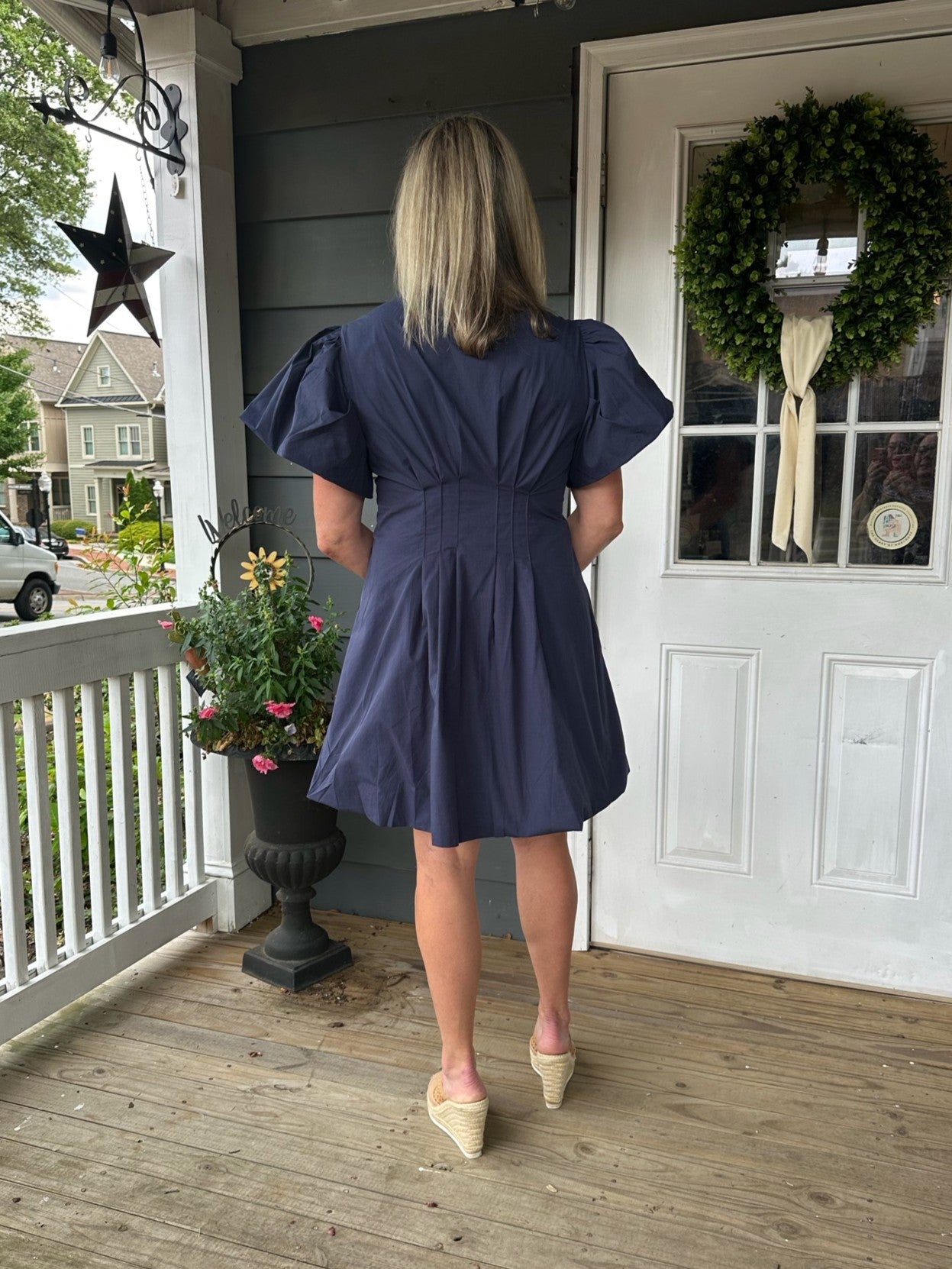 Button Front Dress w/ Puffed Sleeves