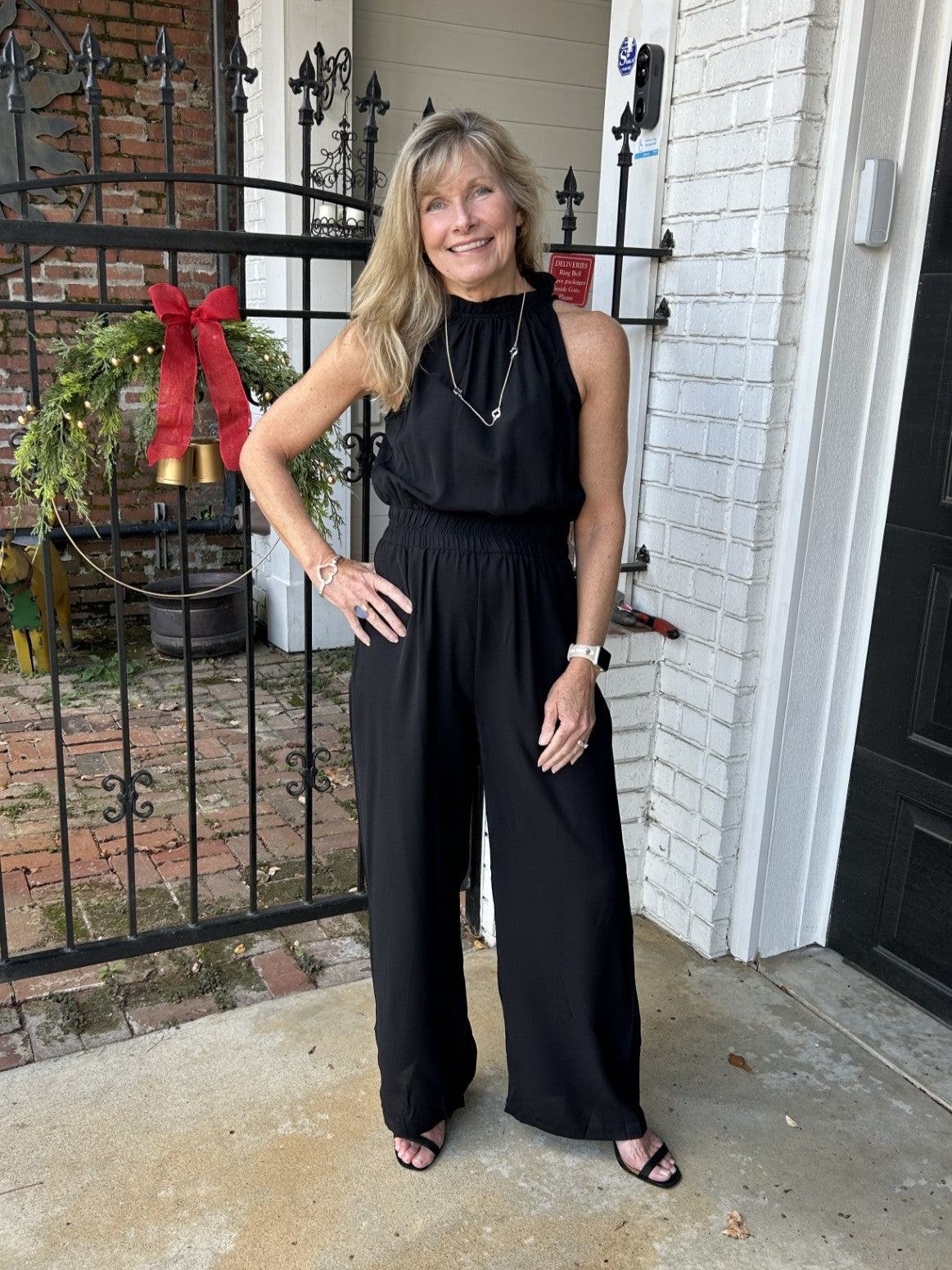 This elegant halter mock-neck jumpsuit is the ultimate closet investment—a single piece that delivers maximum versatility. The striking halter neckline offers a polished, sophisticated look that flatters effortlessly, while the streamlined cut works beautifully worn alone or layered under your favorite denim jacket. Dress it down with sandals for relaxed weekend style, or elevate it with boots for a more refined appearance. This jumpsuit transitions seamlessly across occasions, making it the go-to piece you