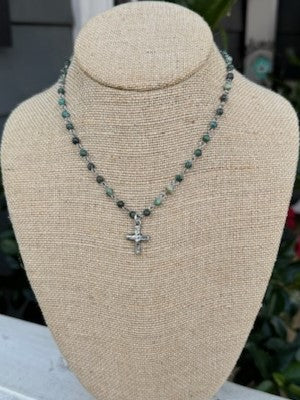 Crystal Beaded Necklace w/ Cross Pendant