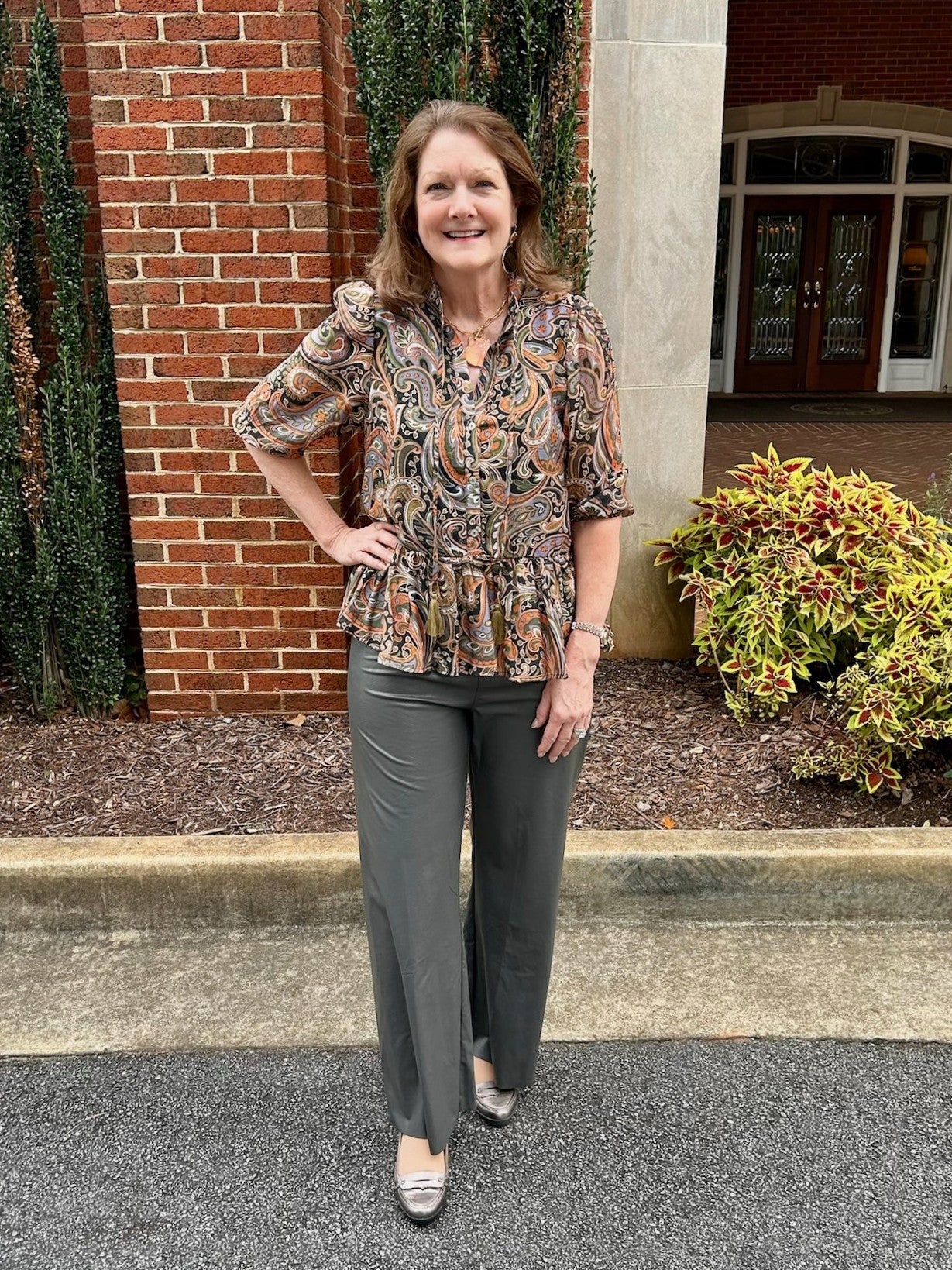 Paisley Print Top w/ Tassel Tie