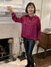 Enjoy your holiday gatherings in our Satin Round Neck Long Sleeve Top. The beautiful shimmer effect in maroon adds a touch of elegance. With a back zipper and ribbed neck, cuffs and waist, this top combines style and comfort.

Material: 50% Viscose / 50% Rayon; Contrast: 94% Rayon / 6% Spandex

Care Instructions: Hand wash separately, lay flat to dry