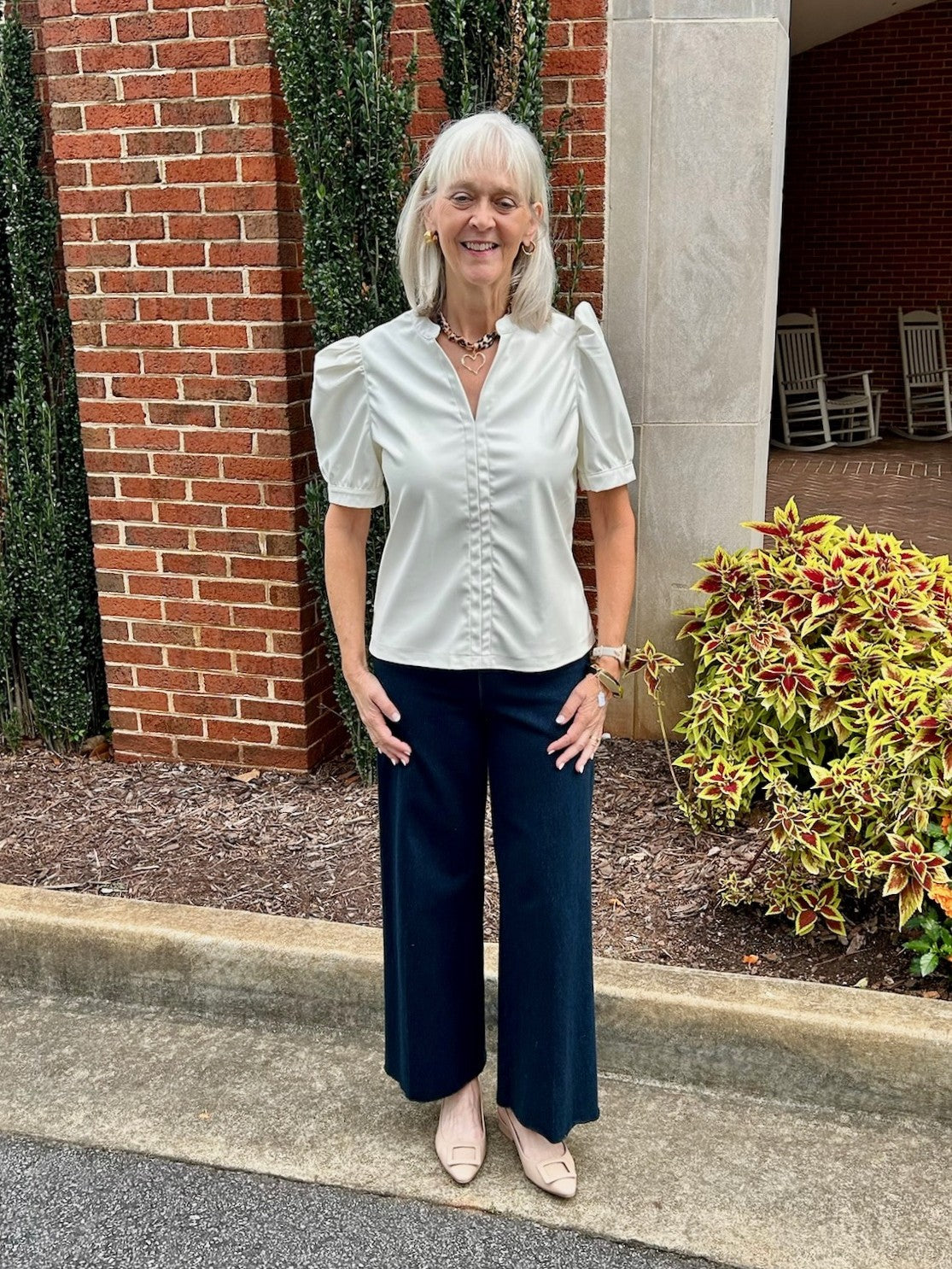 Split Neck Faux Leather Top