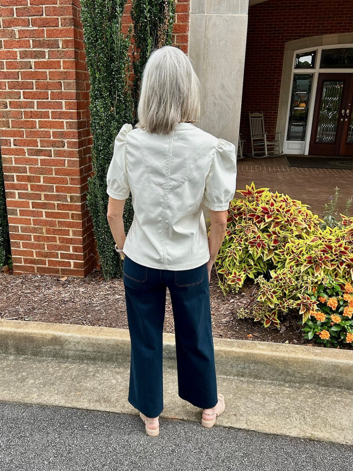 Split Neck Faux Leather Top