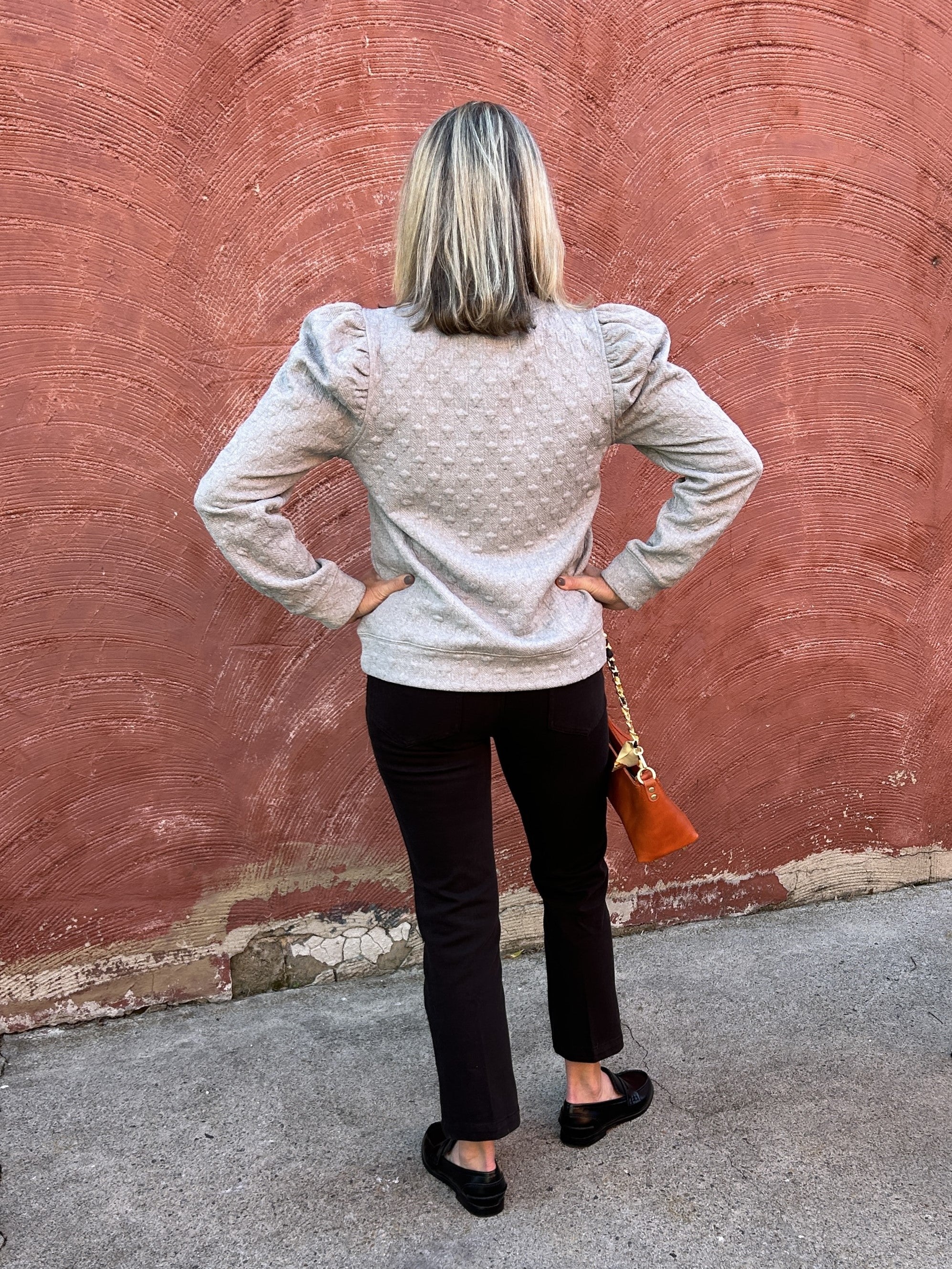 Houndstooth Puff Sleeve Sweatshirt