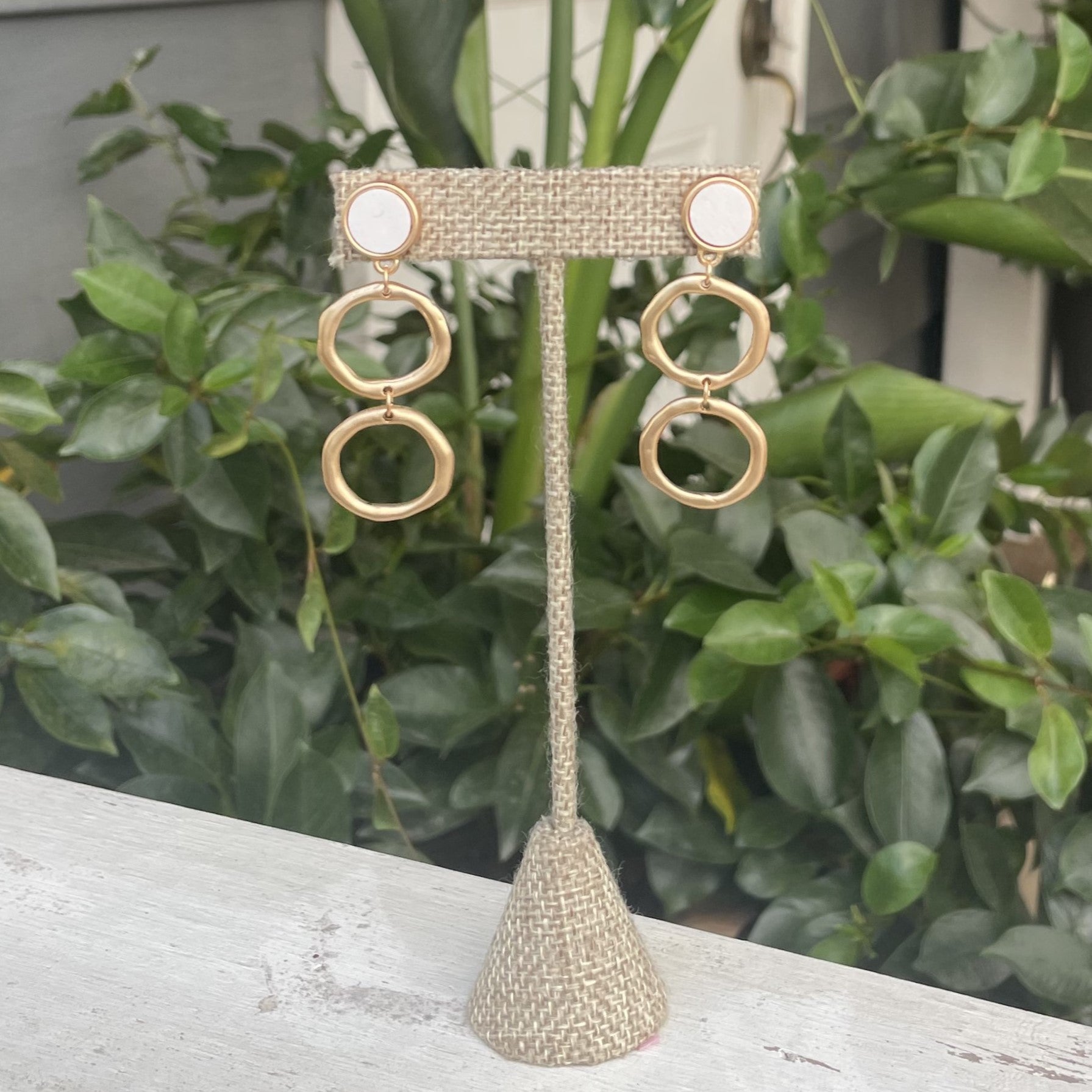 Wood & Gold Circle Earrings