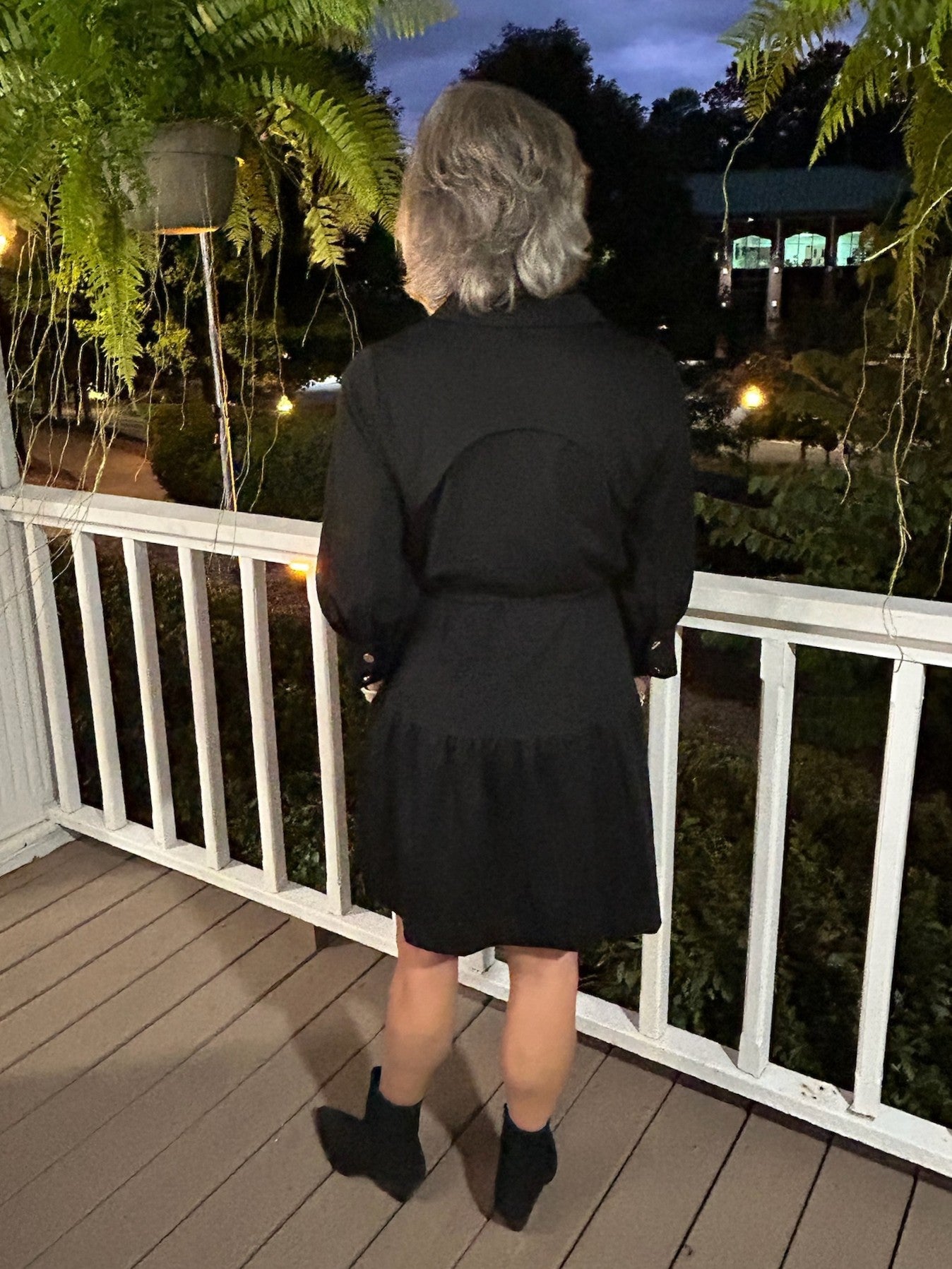 Mid Sleeve Snap Up Black Dress