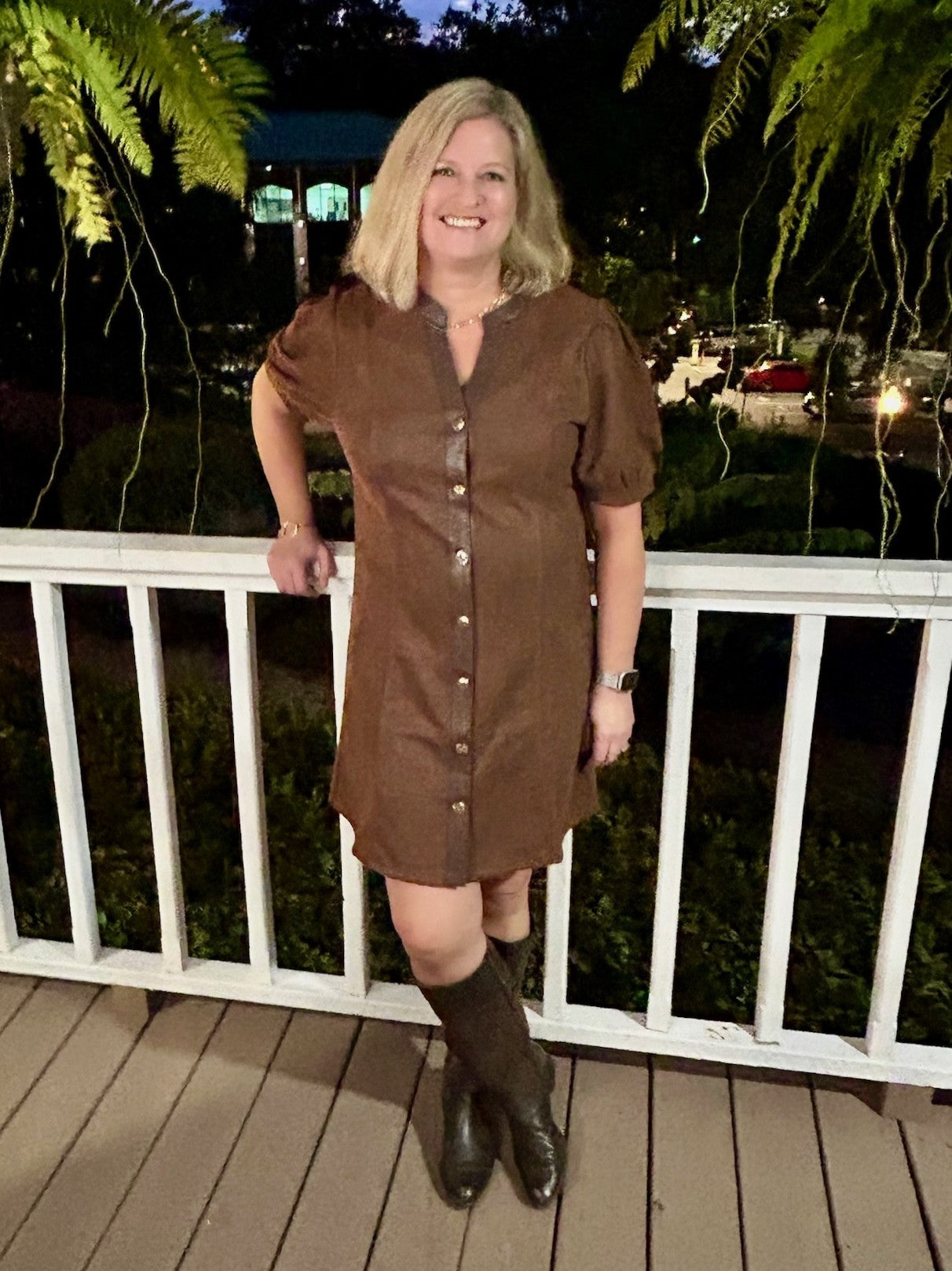 Button Front Brown Suede Dress