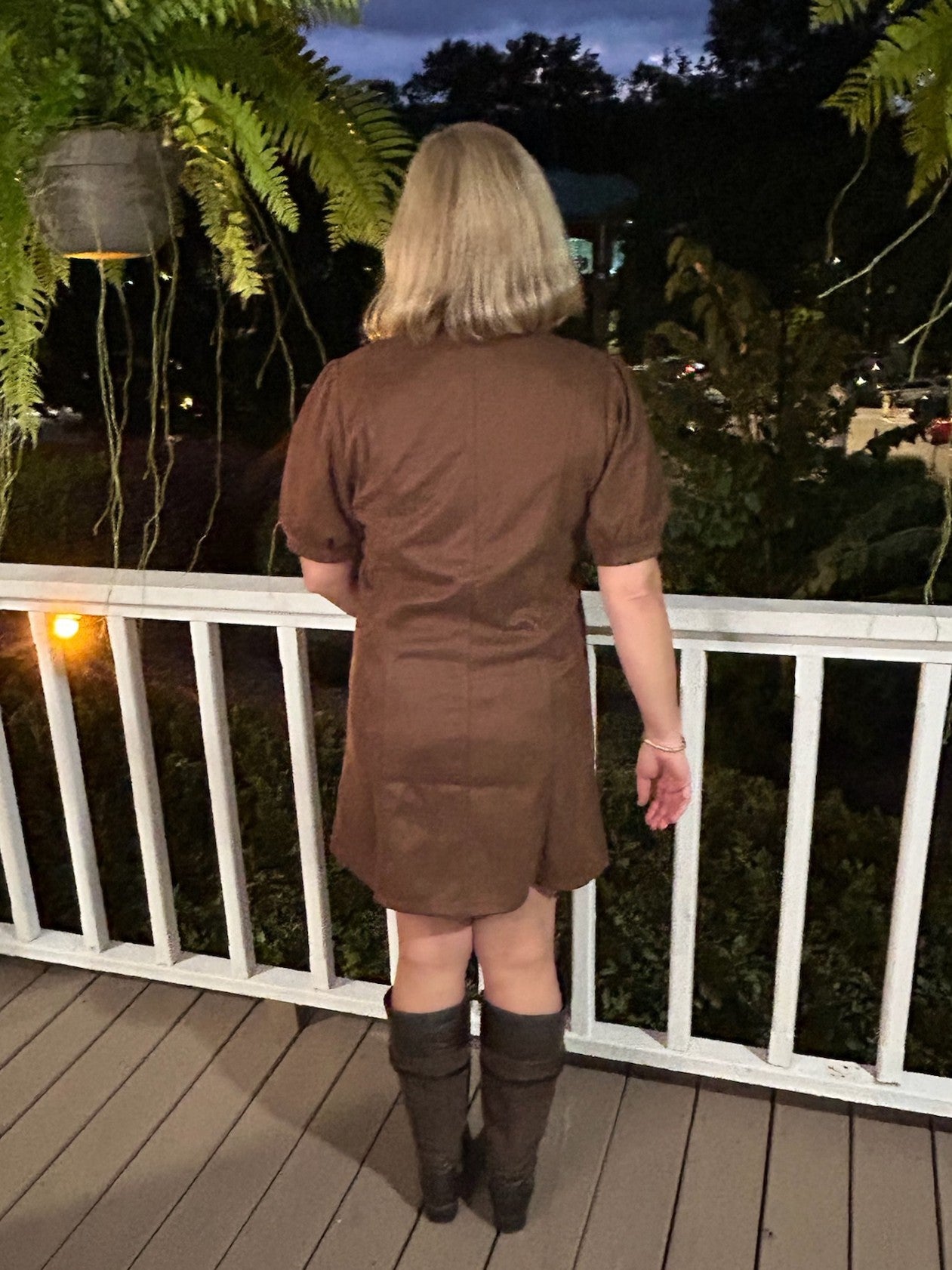 Button Front Brown Suede Dress