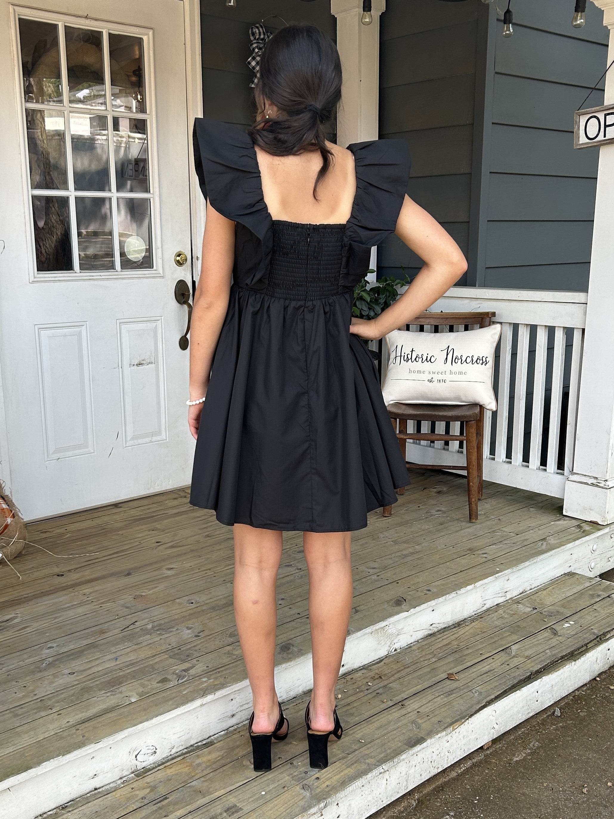 Ruffle Sleeve Black Mini Dress