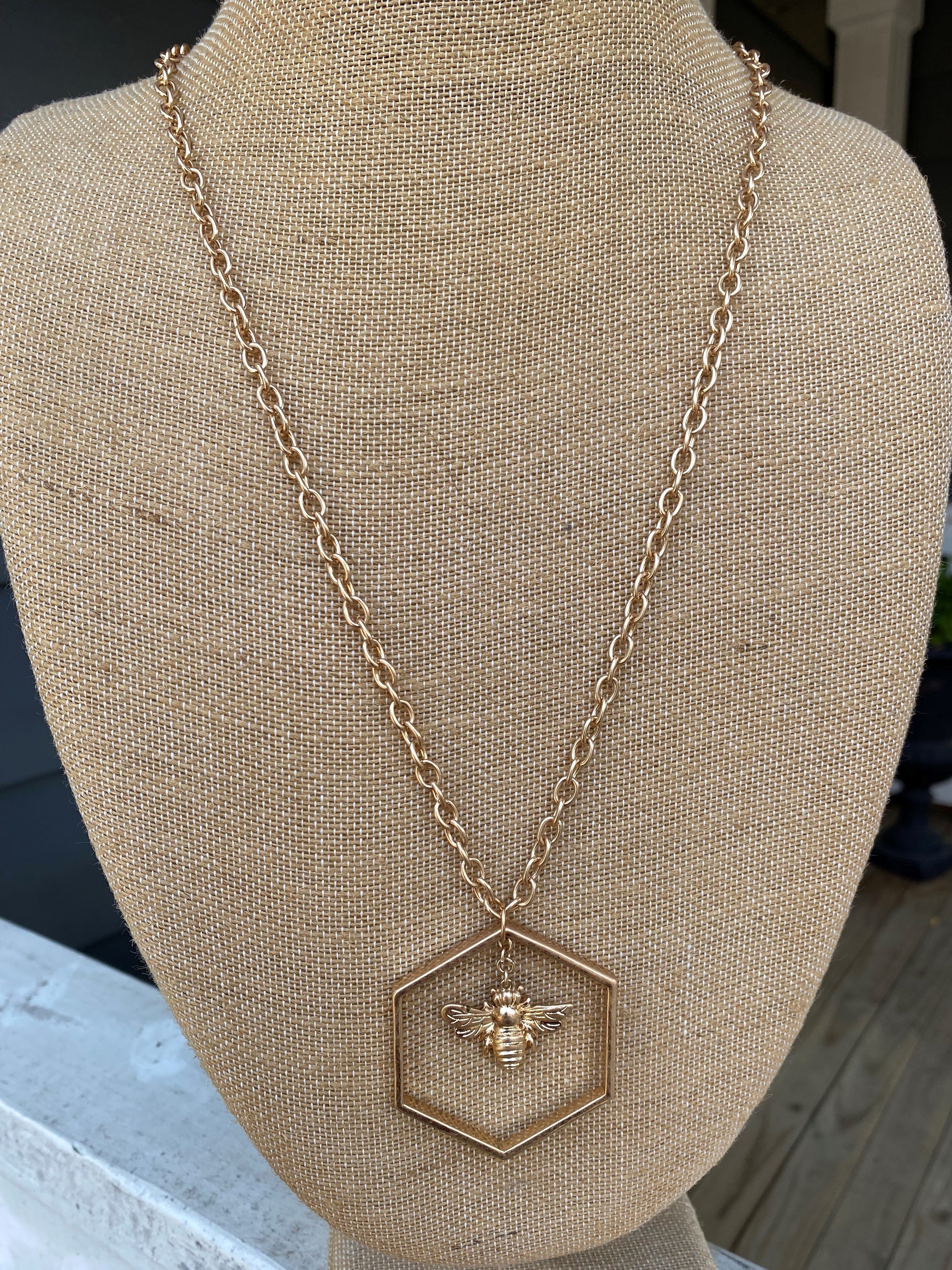 Queen Bee & Hexagon Necklace
