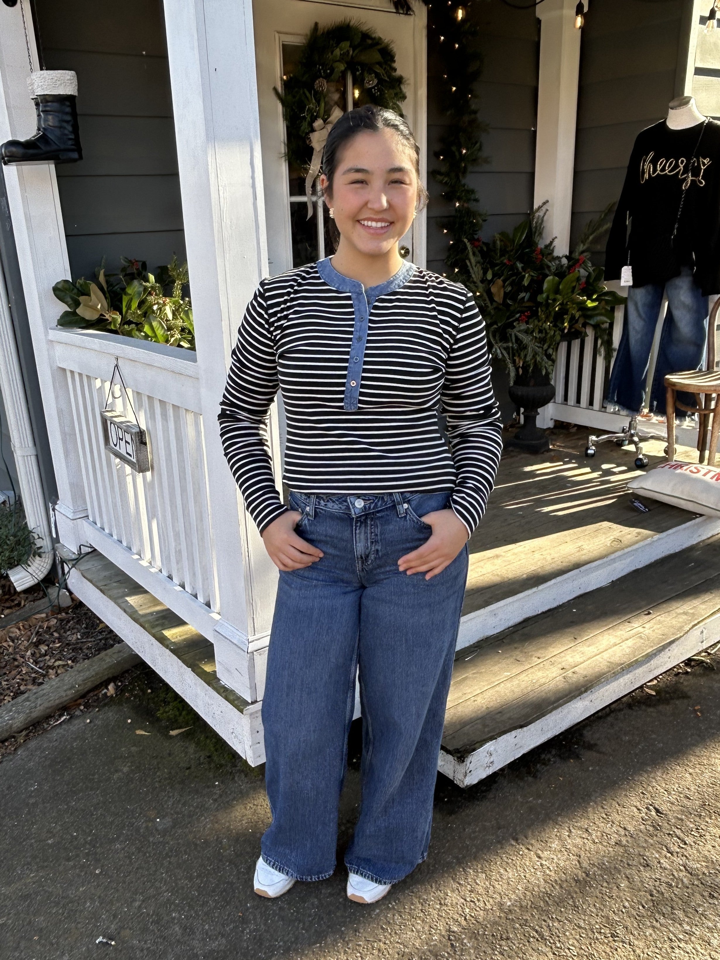 Two Tone Button Down Top w/ Contrasting Trim