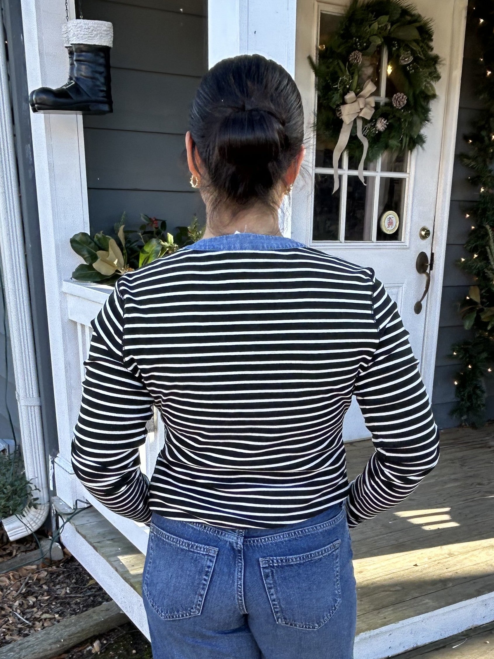 Two Tone Button Down Top w/ Contrasting Trim