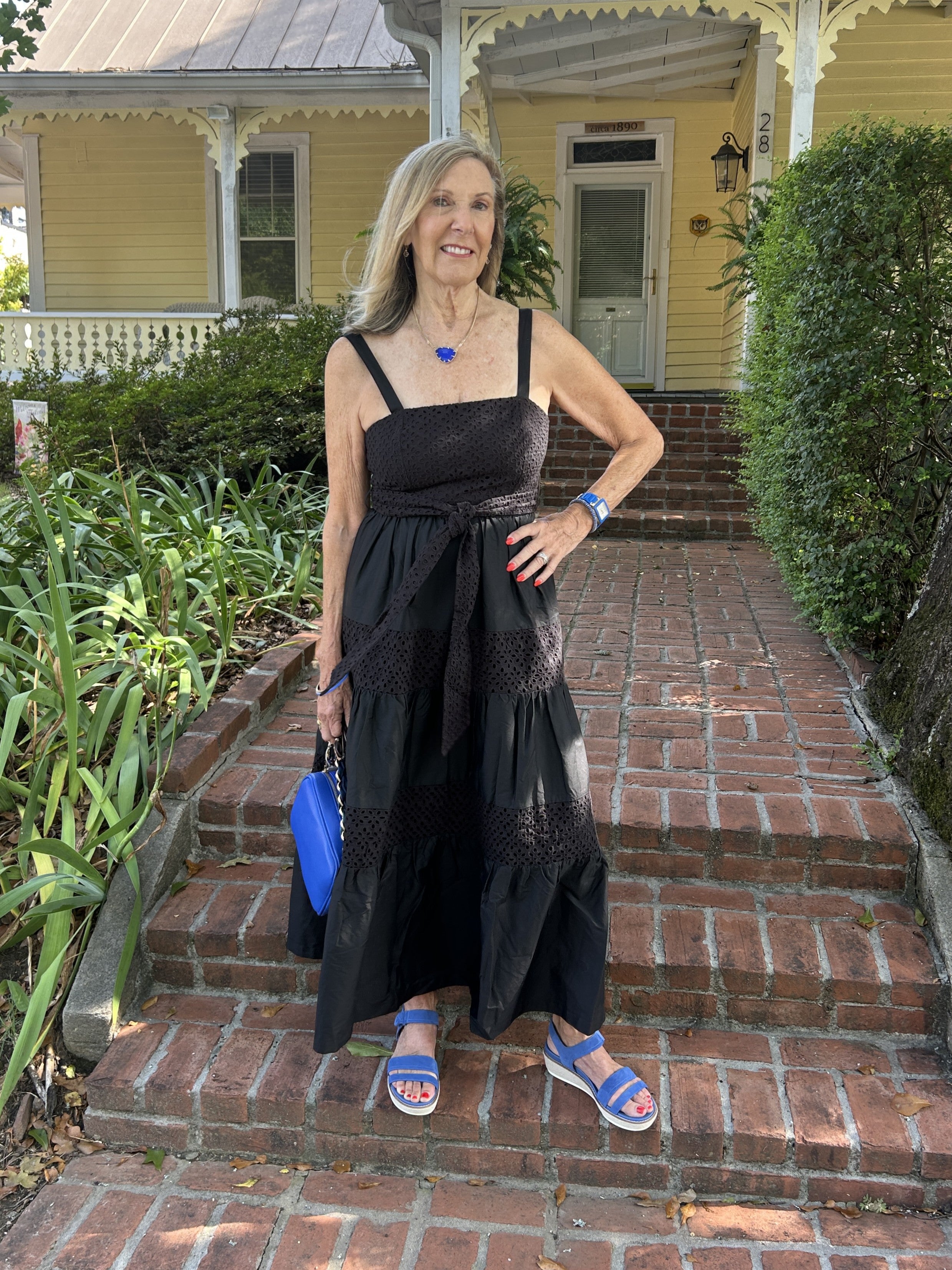 Contrasting Eyelet Maxi Dress in Black