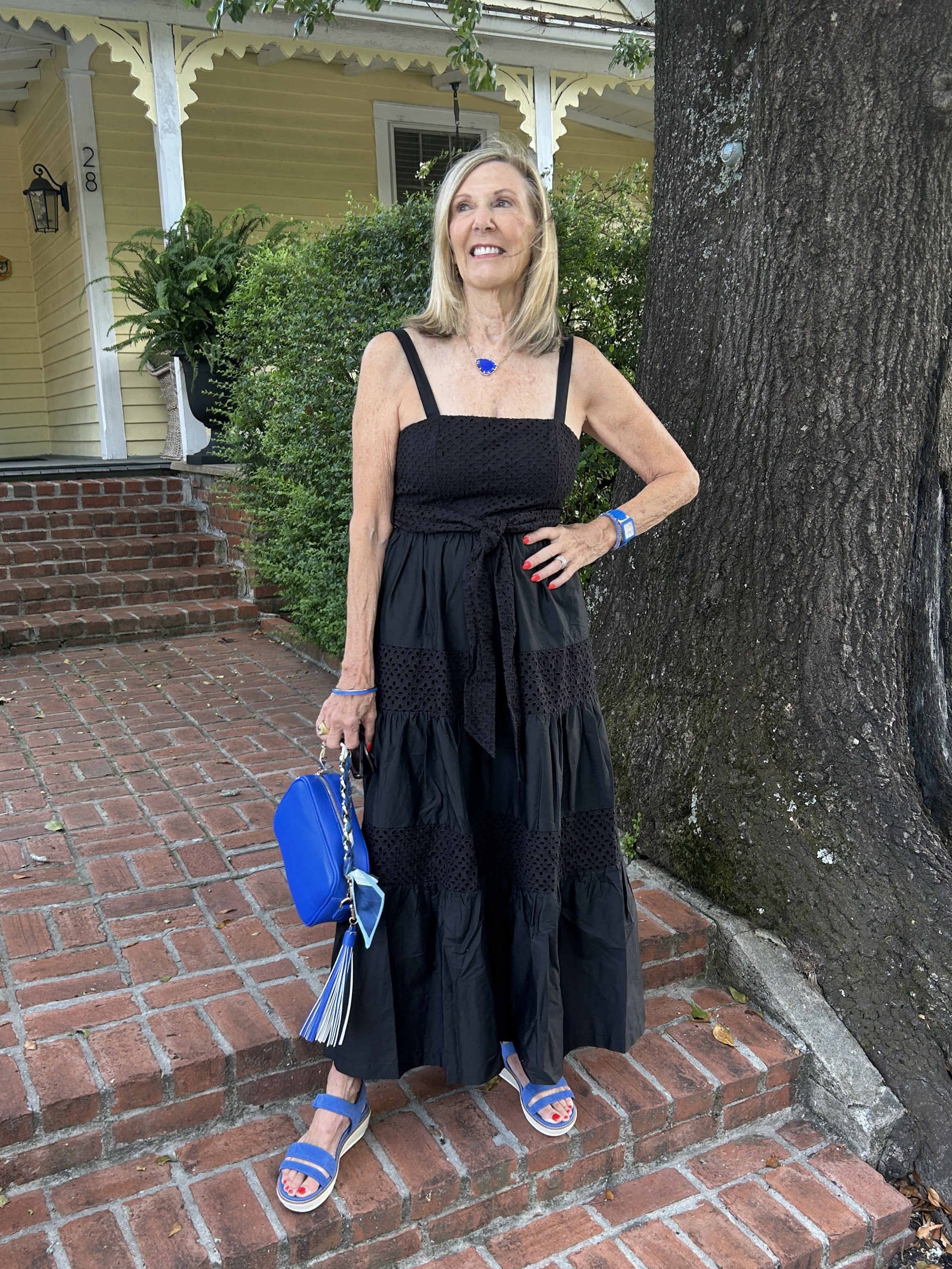 Contrasting Eyelet Maxi Dress in Black