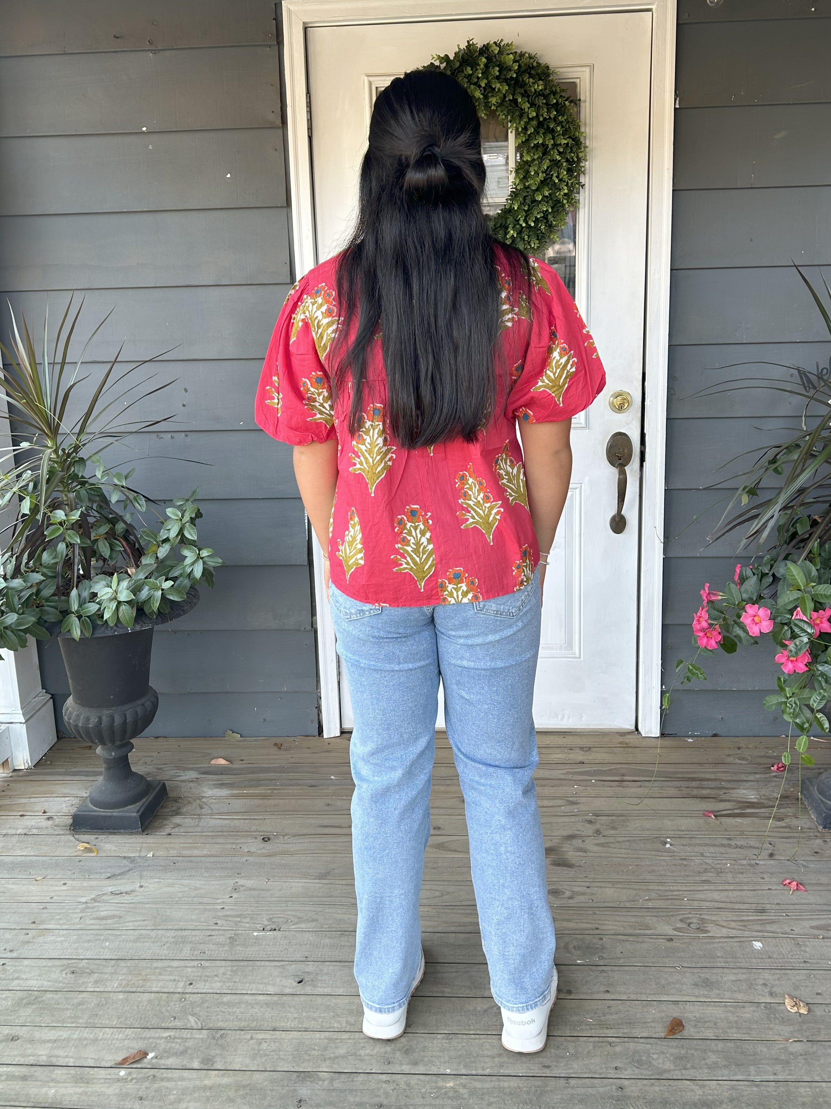 Puff Sleeve Front Tie Top