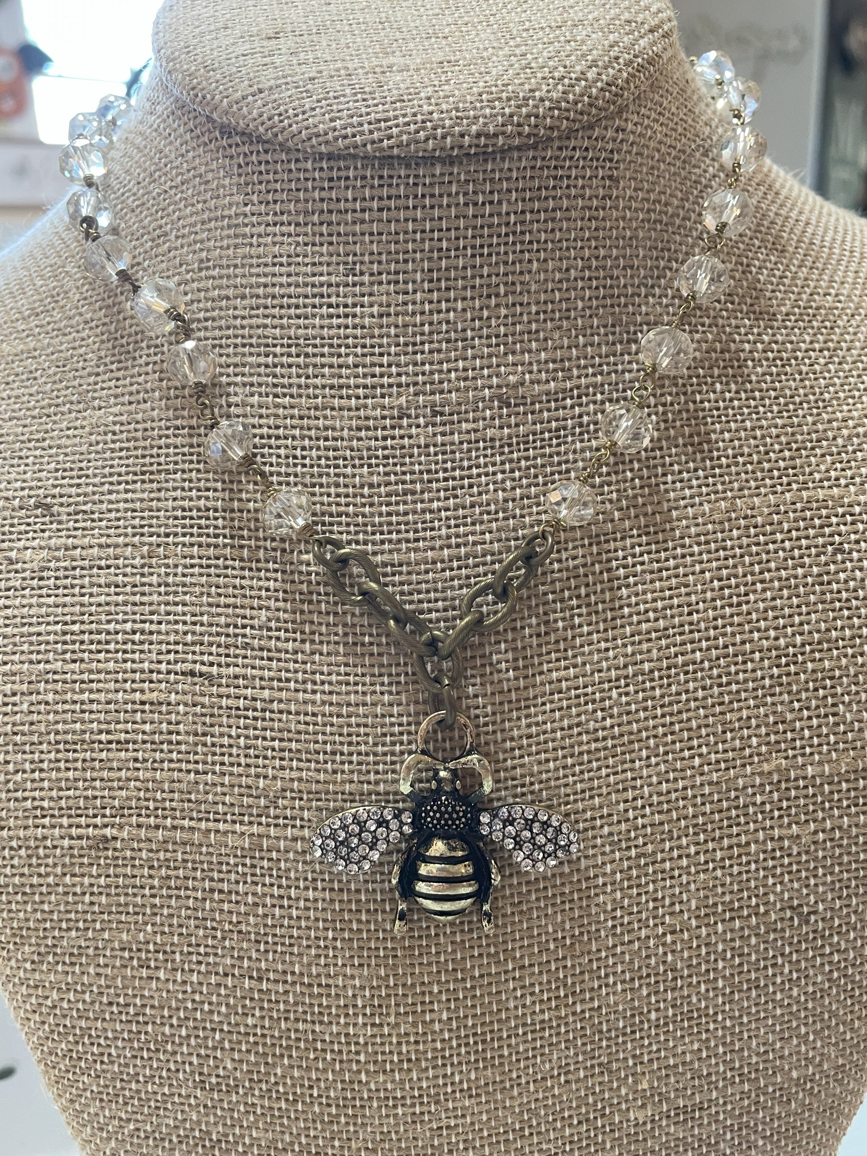 Crystal Beaded Chain with Ornate Bee Pendant