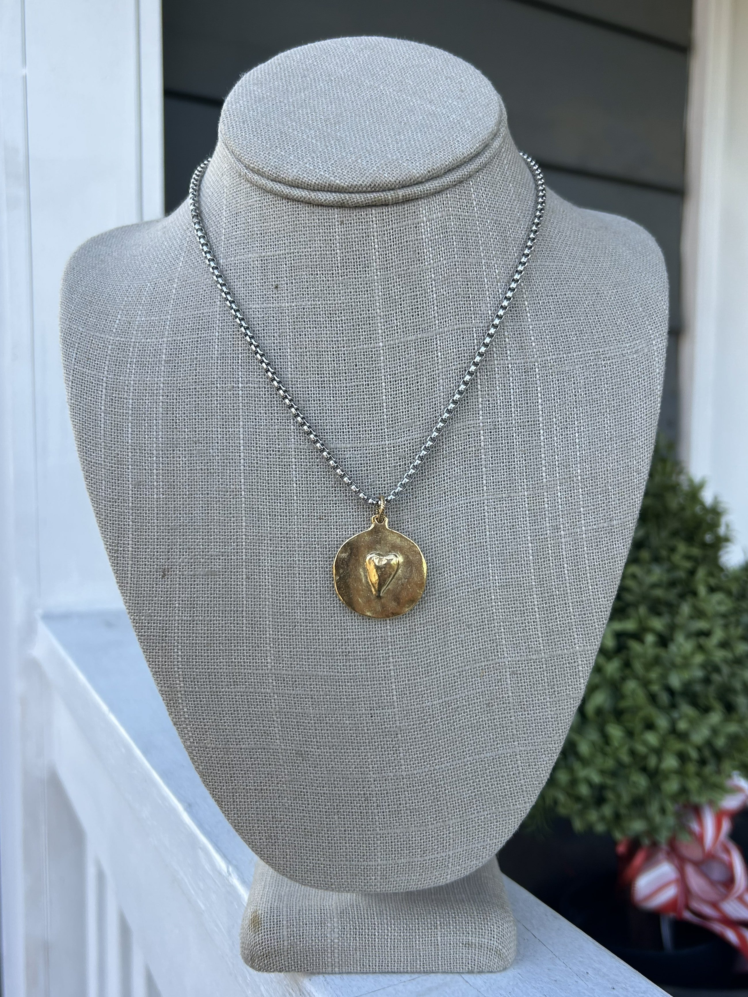 Mixed Metal Necklace w/ Round Cross Pendant